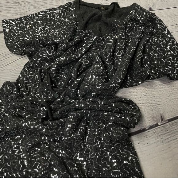 CUPIO gray sequin knit short sleeve v-neck midi party dress, size M - Picture 7 of 13